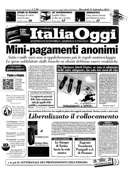 Italia oggi : quotidiano di economia finanza e politica